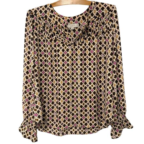 Loft Tops - Ann Taylor Loft | Top Long Sleeve Brown Pink Career- Size Large